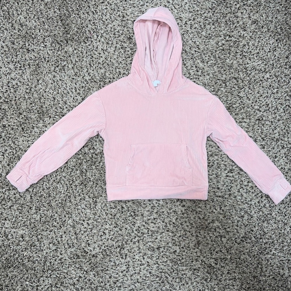 btween Girls Pink Ribbed Velour Hoodie Kangaroo Pocket Size 7 14833TJ